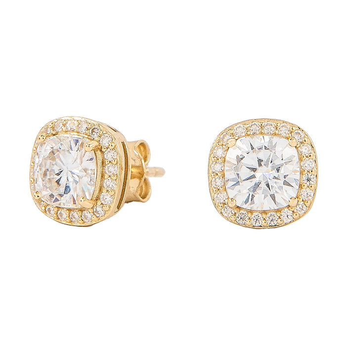 Cushion Cut Moissanite Earrings in Yellow Gold Vermeil