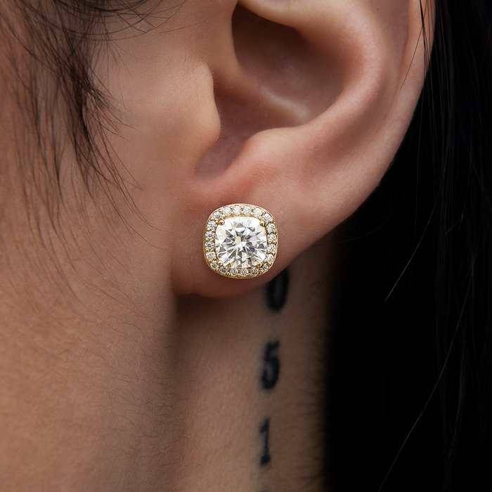 Cushion Cut Moissanite Earrings in Yellow Gold Vermeil