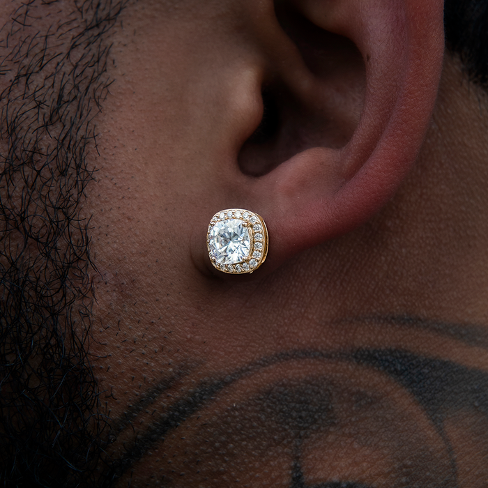 Cushion Cut Moissanite Earrings in Yellow Gold Vermeil