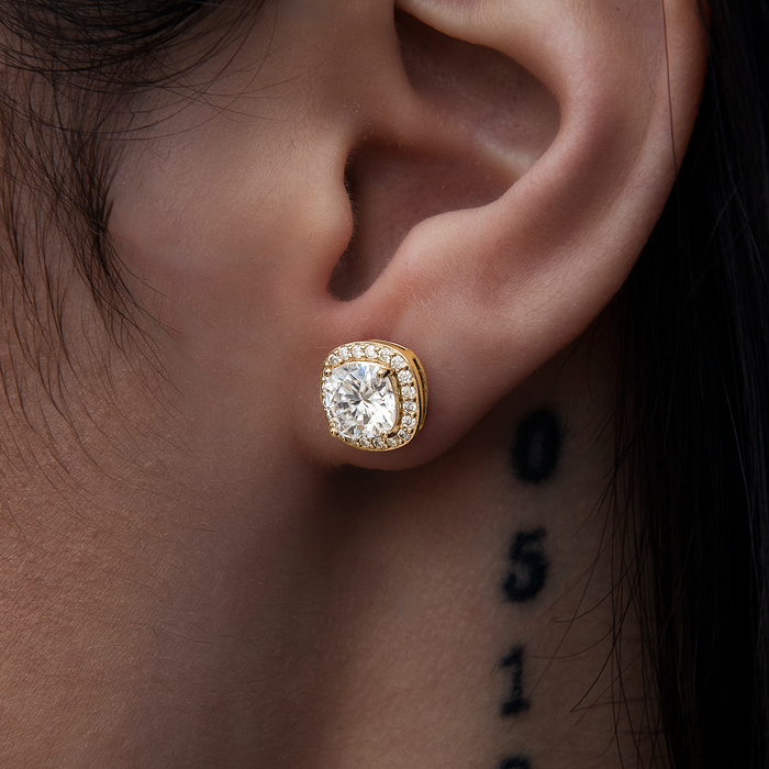 Cushion Cut Moissanite Earrings in Yellow Gold Vermeil