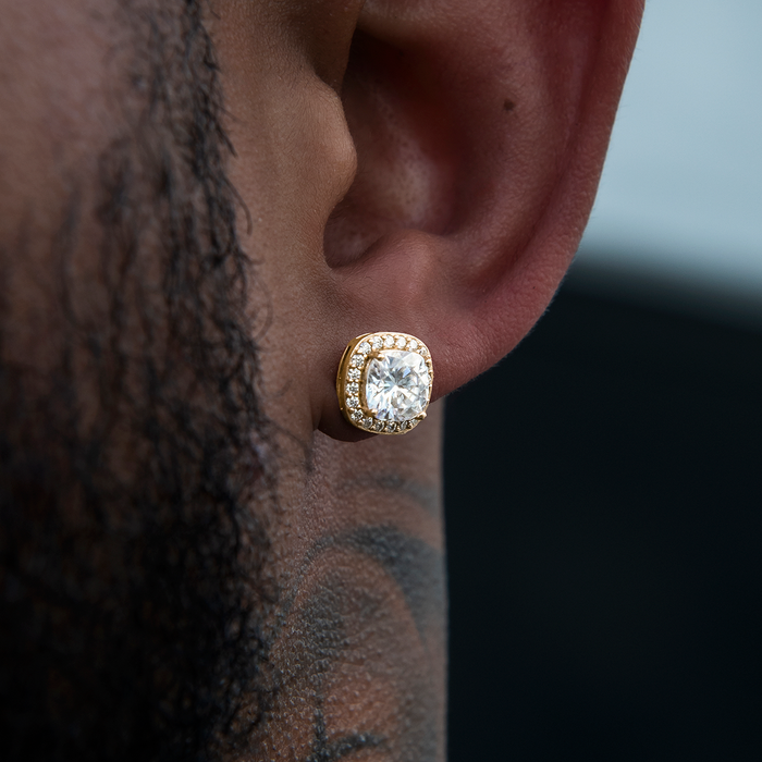 Cushion Cut Moissanite Earrings in Yellow Gold Vermeil