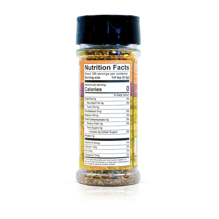 Back view of Spiceology derek wolf gaucho steakhouse rub nutrition facts and ingredient information.