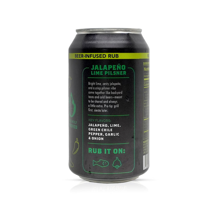 Side view of Jalapeno Lime Pilsner beer-infused rub on a white background