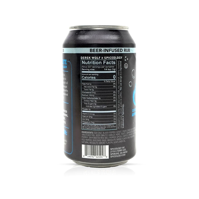 Black can with nutrition facts label on a white background