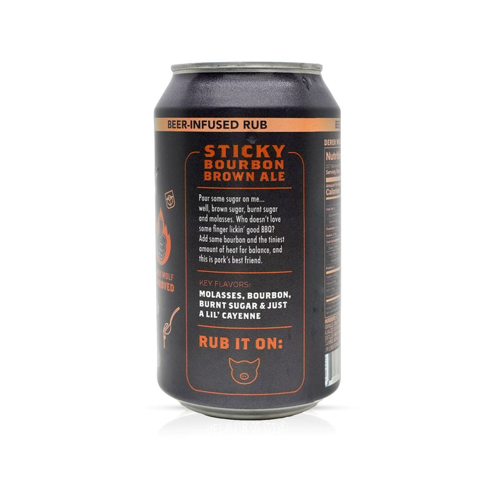 Side view of Sticky Bourbon Brown Ale beer-infused rub on a white background