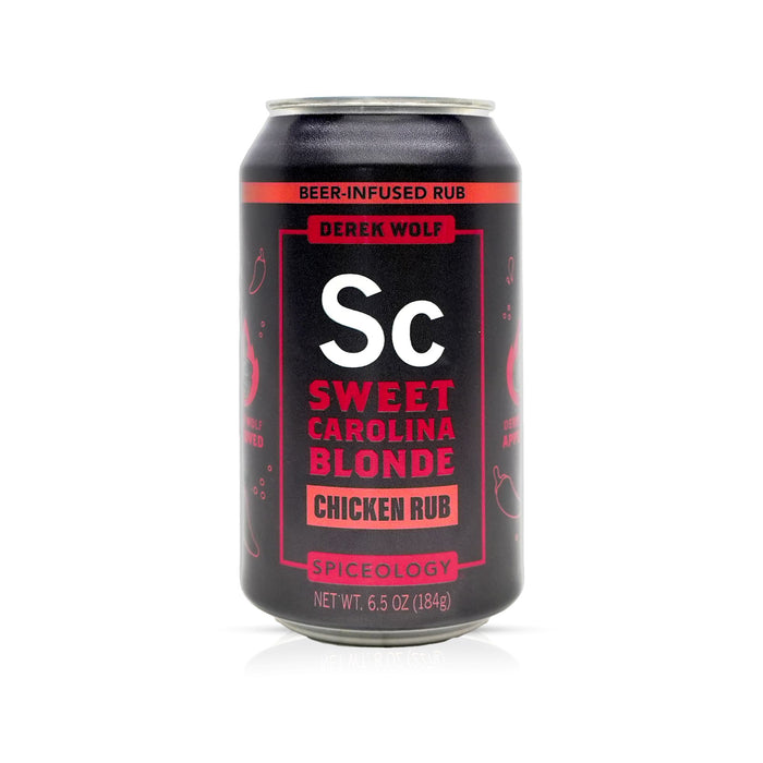 Can of Spiceology Derek Wolf Sweet Carolina Blonde Chicken Rub on a white background