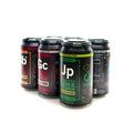 Three cans of Spiceology Derek Wolf Ultimate 6-Pack Beer-Infused Rub Sampler showing Big Bad Barbecue Ale, Garlic Chile Lager and Jalapeno Lime Pilsner on a white background