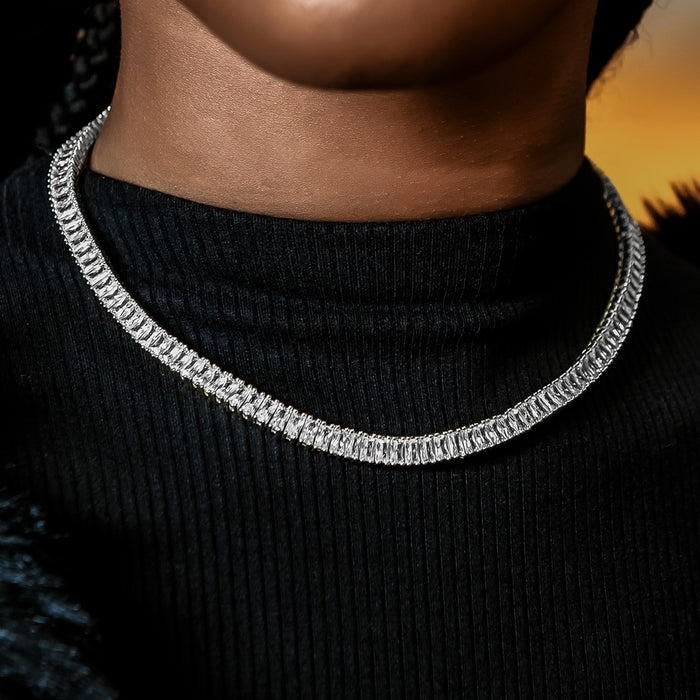 Diamond Baguette Tennis Necklace + Bracelet Bundle in White Gold- 6mm