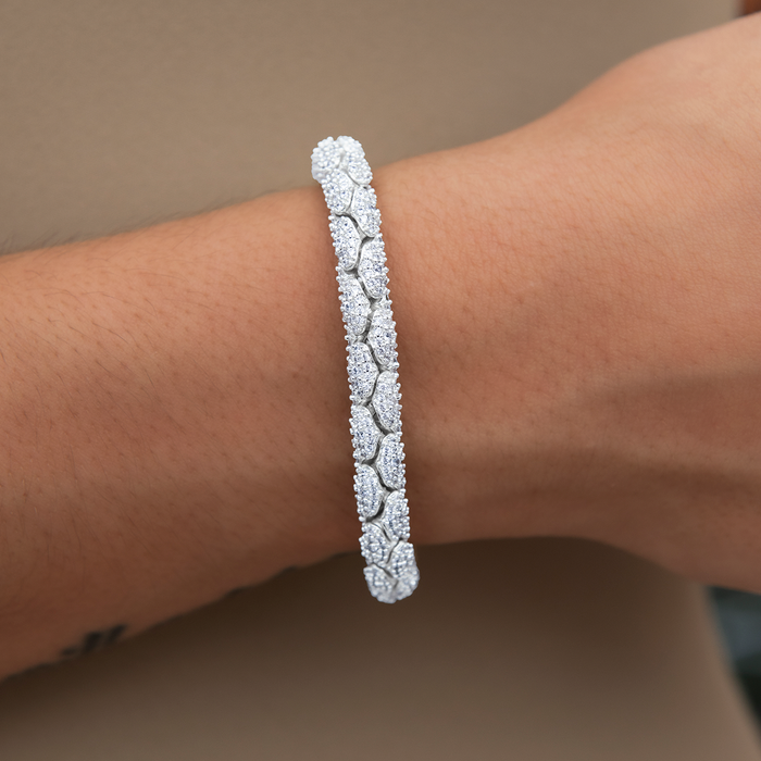 Diamond Pave Snake Link Bracelet in White Gold-6mm