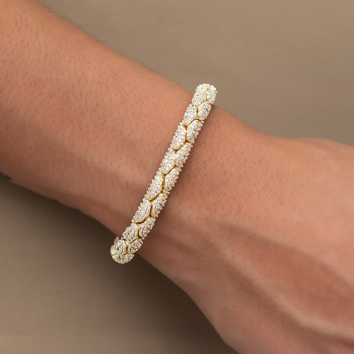 Diamond Pave Snake Link Necklace + Bracelet Bundle in Yellow Gold- 6mm