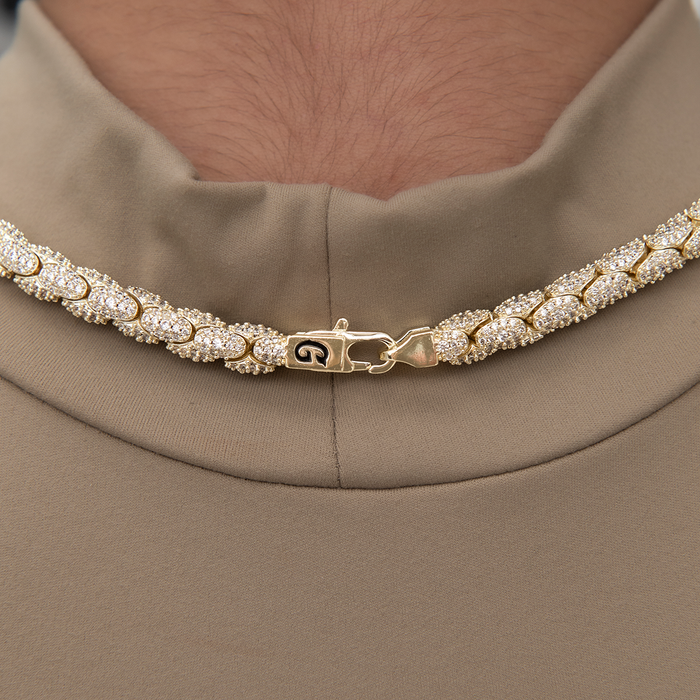 Diamond Pave Snake Link Necklace + Bracelet Bundle in Yellow Gold- 6mm