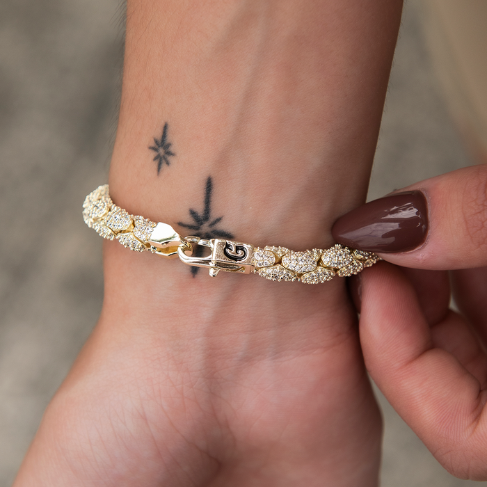 Diamond Pave Snake Link Necklace + Bracelet Bundle in Yellow Gold- 6mm