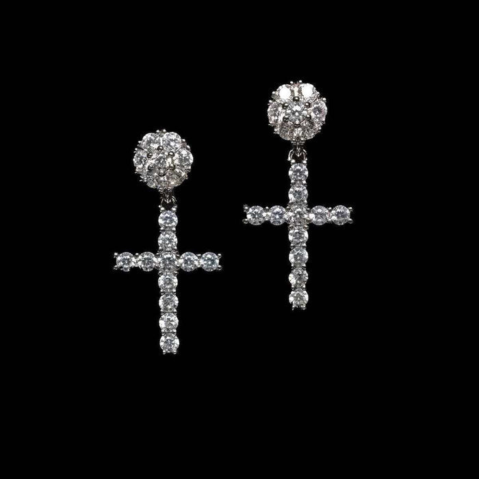 Diamond Studded Cross Earrings in White Gold - The GLD Shop