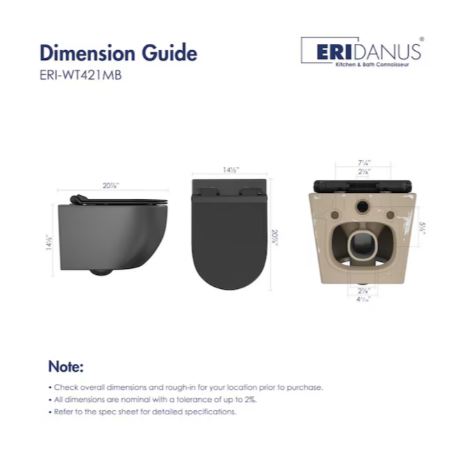 Eridanus Hampton Matte Black D-shape Wall-hung Dual Slow Close Toilet