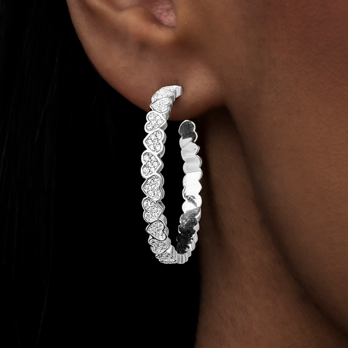 Eternity Heart Hoop Earrings - White Gold