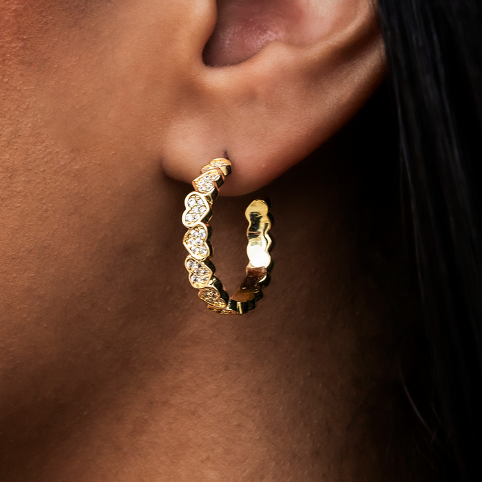 Eternity Heart Hoop Earrings - Yellow Gold