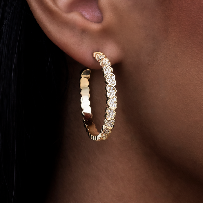 Eternity Heart Hoop Earrings - Yellow Gold