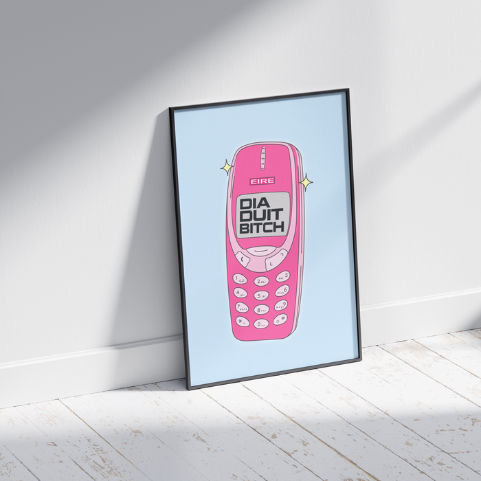 Gaeilge Dia Duit Bitch Print - Colourful Retro Nokia Phone Print - Irish