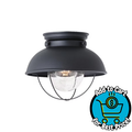 Generation Lighting Sebring 11.25-in Black Outdoor Semi flush Mount Light w/ Seeded Glass