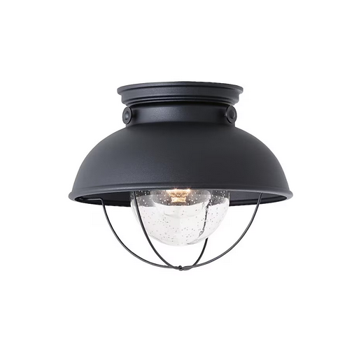 Generation Lighting Sebring 11.25-in Black Outdoor Semi flush Mount Light w/ Seeded Glass