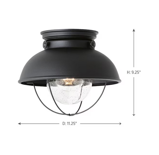Generation Lighting Sebring 11.25-in Black Outdoor Semi flush Mount Light w/ Seeded Glass