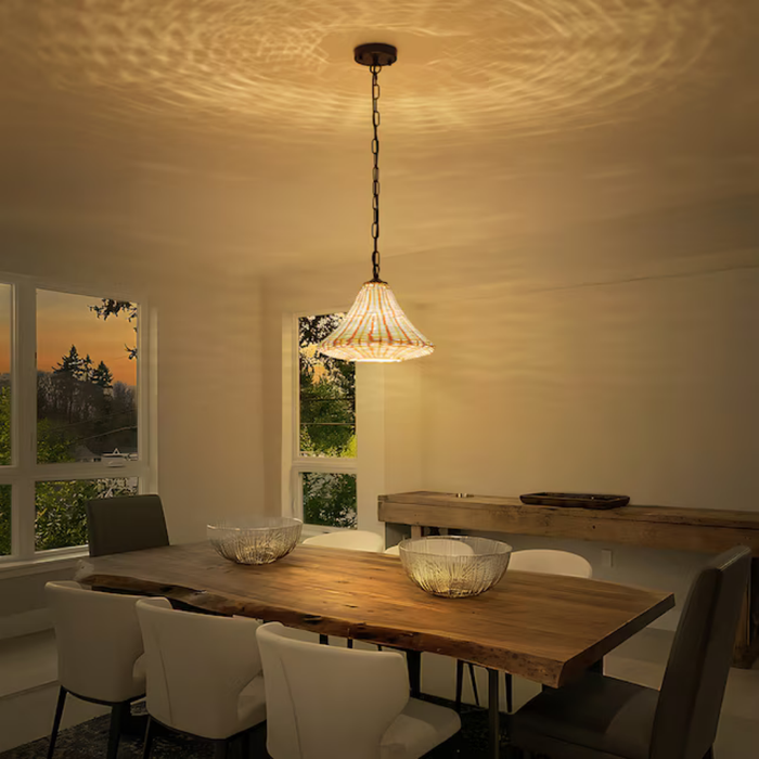 GoYeel 1 -Light Oil Rubbed Bronze Bohemian/global Rattan Bell Hanging Pendant Light