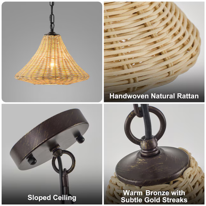 GoYeel 1 -Light Oil Rubbed Bronze Bohemian/global Rattan Bell Hanging Pendant Light