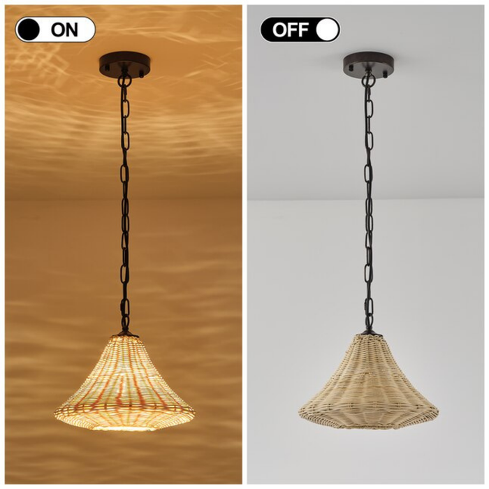 GoYeel 1 -Light Oil Rubbed Bronze Bohemian/global Rattan Bell Hanging Pendant Light