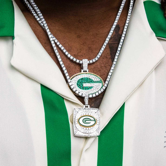 Green Bay Packers Championship Pendant - White Gold