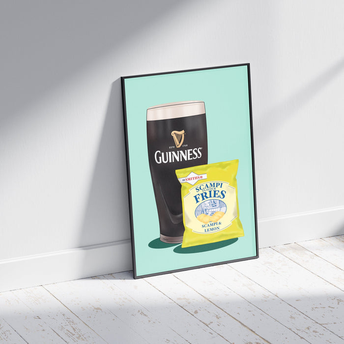 Guinness and Scampi Fries Print: Irish Home Decor