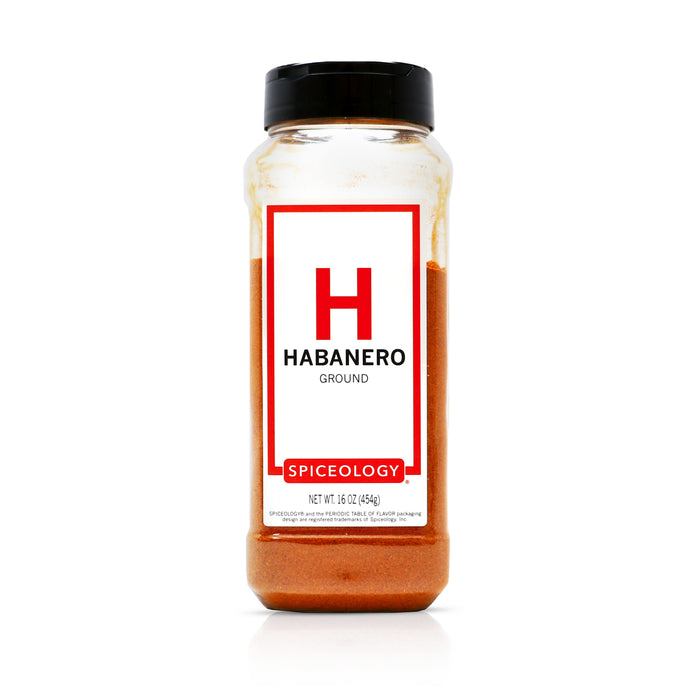 Bottle of Spicelogy Habanero ground spice on a white background