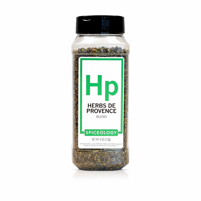 A bottle of Spiceology Herbs de Provence on a white background