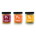 Three jars of Spiceology Holiday Bundle spice blends labeled Prime Rib bub, Pumpkin Spice and Turkey Rub on a white background