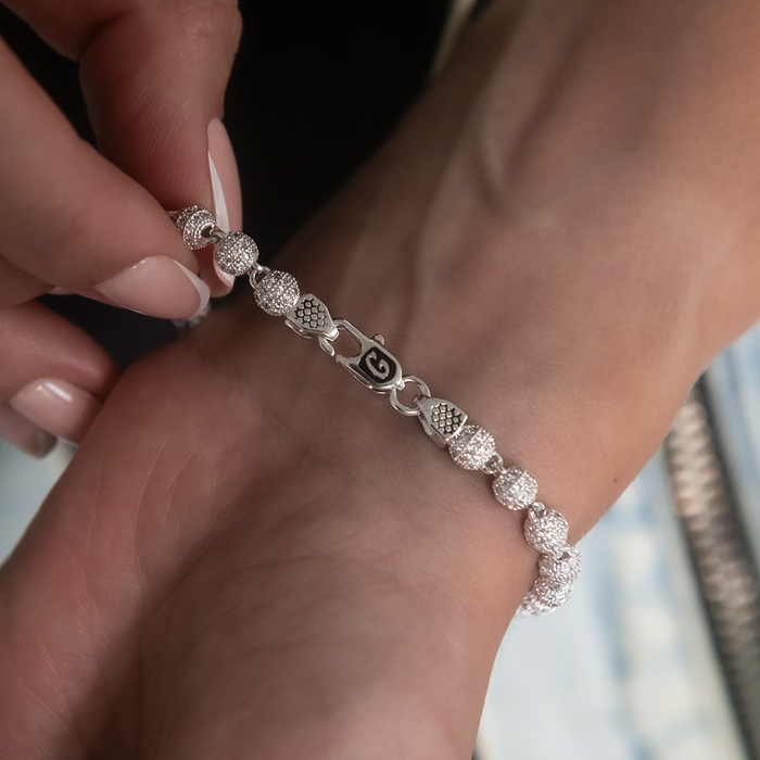 Iced Ball Bracelet in White Gold - 4mm