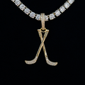 Iced Hockey Sticks Pendant in Yellow Gold