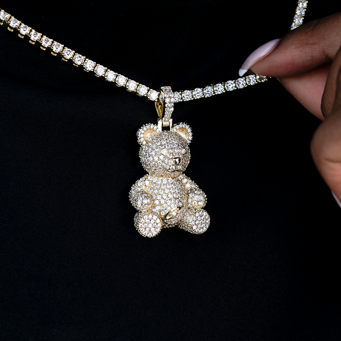 Iced Teddy Bear Pendant in Yellow Gold