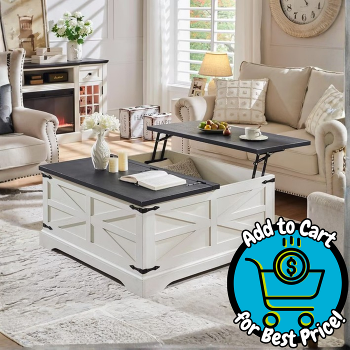 IFMUST Farmhouse Square Lift Top Coffee Table with Storage, White