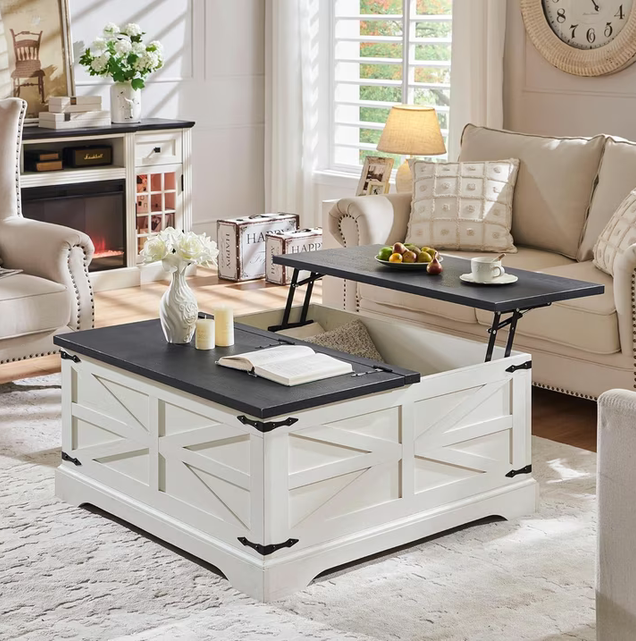 IFMUST Farmhouse Square Lift Top Coffee Table with Storage, White