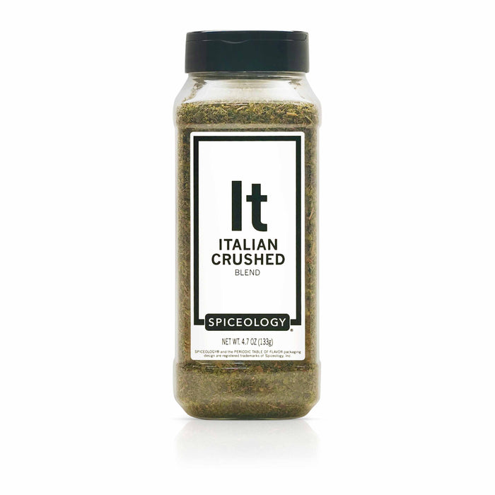 Bottle of Italian Crushed Blend by Spiceology on a white background