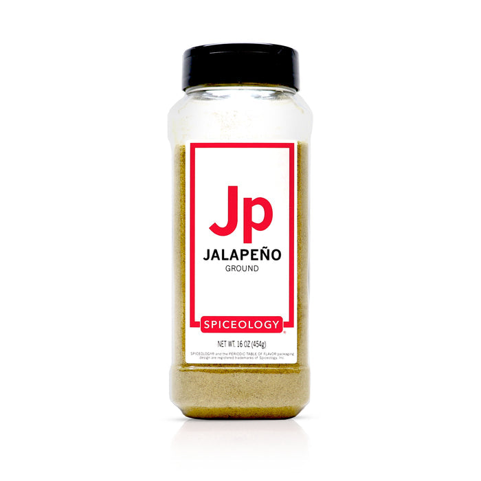 A bottle of Spiceology Jalapeño Ground on a white background