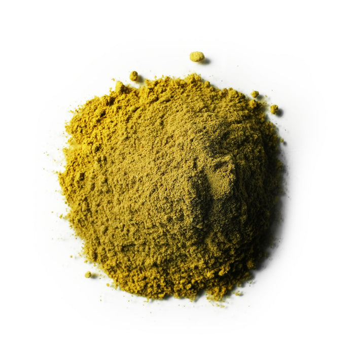 Closeup of green-yellow powder