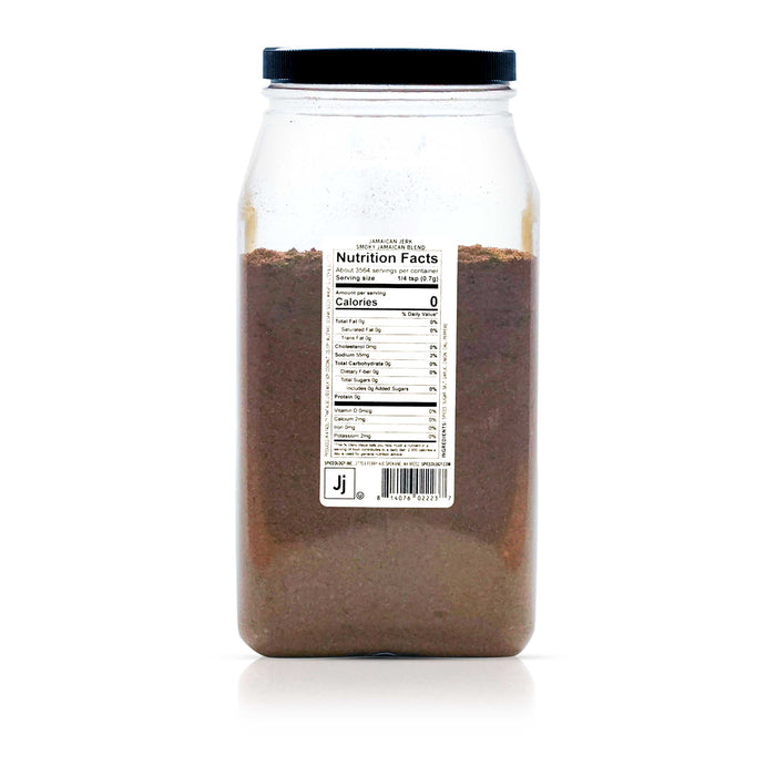 Back view of Spiceology jamaican jerk seasoning nutrition facts and ingredient information.