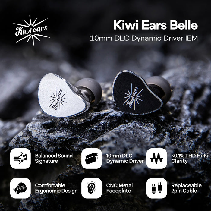 Kiwi Ears Belle 10mm DLC Dynamic Driver IEM With Mic