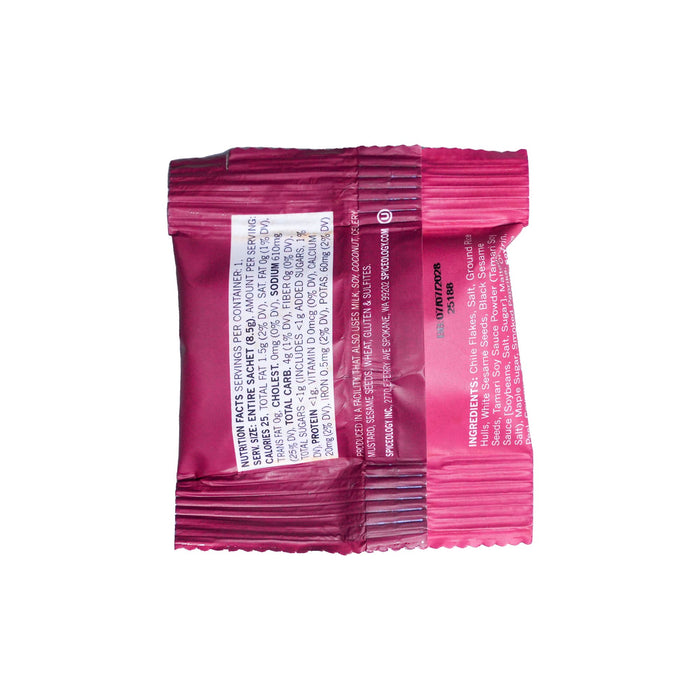 Back of pink packet of Korean BBQ with white text on a white background