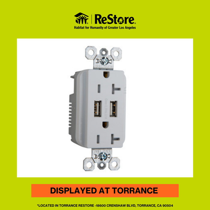 Legrand 20A 125V Fed Spec-Grade Tamper-Resistant USB Type A/A Outlet, White