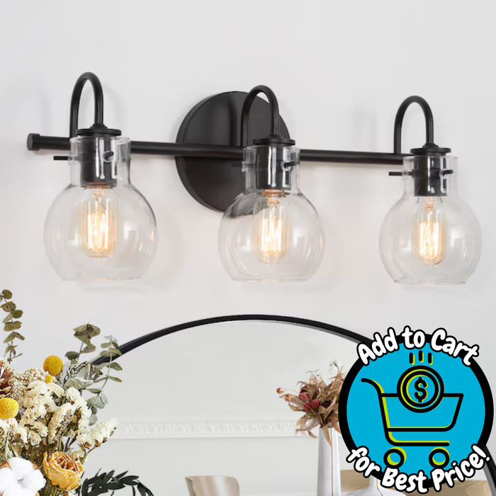 LNC Charm 22-in 3 Light Matte Black Farmhouse Bathroom Vanity Light bar