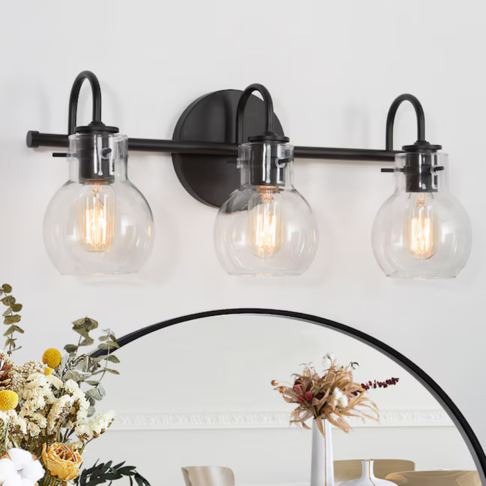 LNC Charm 22-in 3 Light Matte Black Farmhouse Bathroom Vanity Light bar