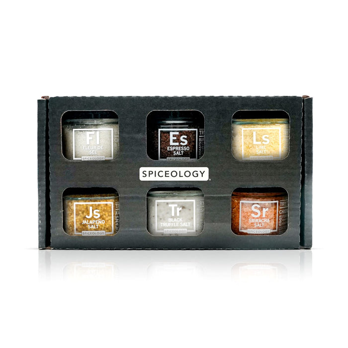 Box of Spiceology Luxe Infused Salt Variety Pack gift set on a white background