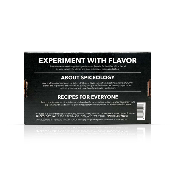 Back view of Spiceology Luxe Infused Salt Variety Pack box displaying on a white background