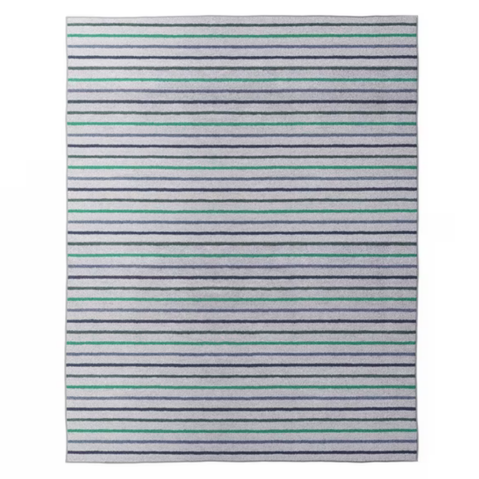 Mainstays Kids Washable Striped Area Rug, Blue and Green, 8 ft x 10 ft